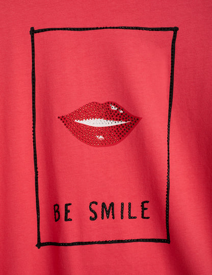 Crew-Neck T-Shirt with Graphic and Rhinestones
