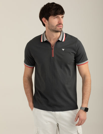 Short-Sleeve Polo with Zip