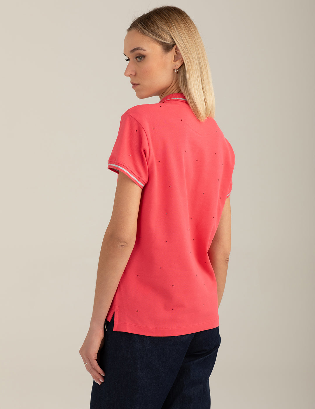 Polo with Shiny Details woman coral fw26s01qu cc-a0202 Polo with Shiny Details