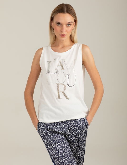 Canotta con grafica e dettagli luminosi donna off white fw26s03tu cc-a0002