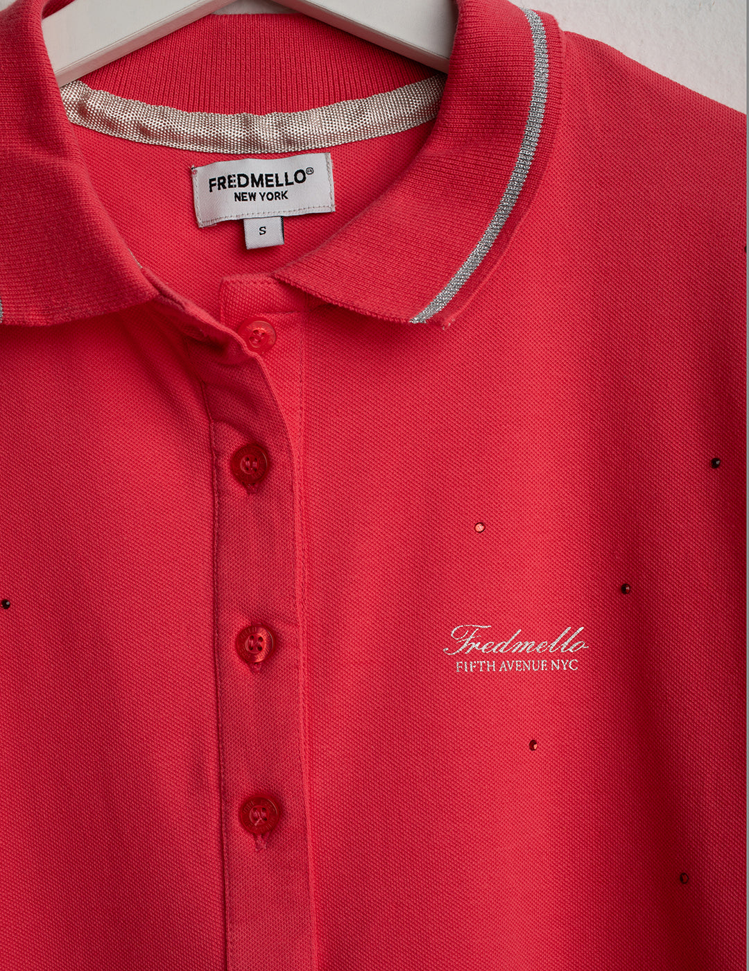 Polo with Shiny Details woman coral fw26s01qu cc-a0202 Polo with Shiny Details