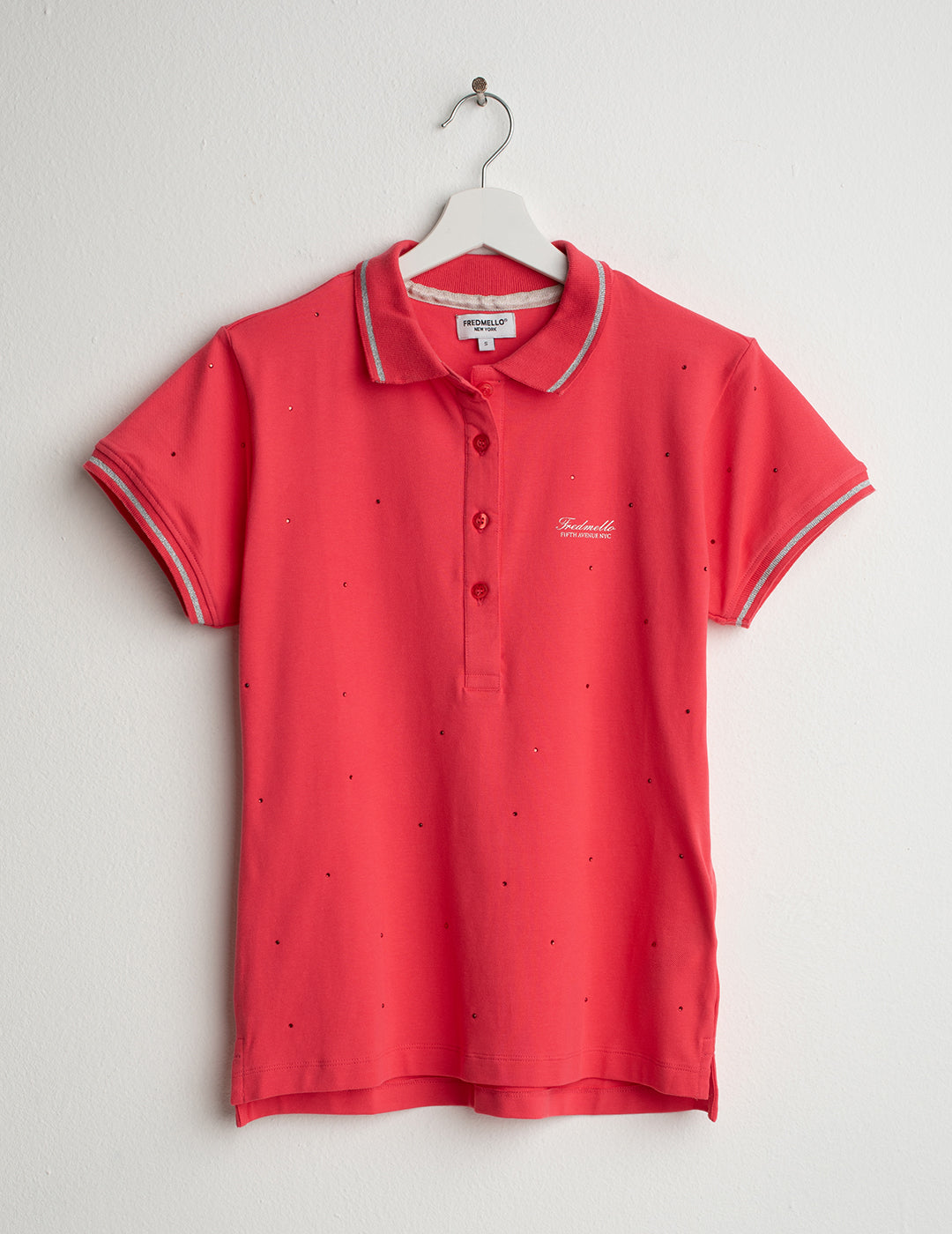 Polo with Shiny Details woman coral fw26s01qu cc-a0202 Polo with Shiny Details