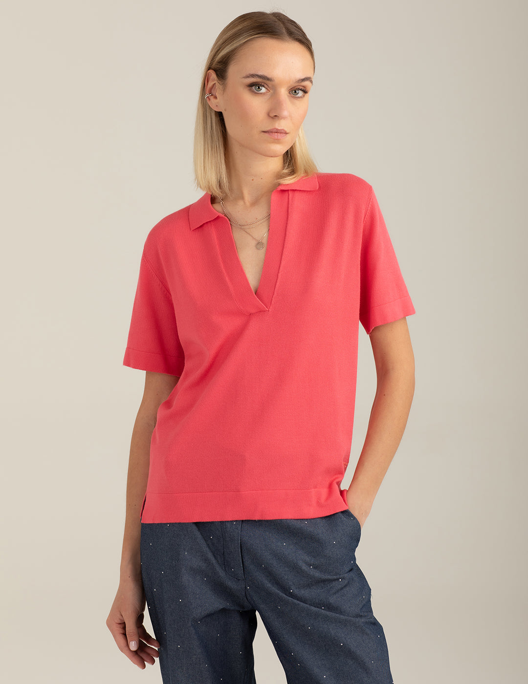 Polo in maglia a manica corta donna coral fw26s04mm cc-a0202 Polo in maglia a manica corta