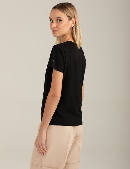 Crew Neck T-Shirt with Graphic and Embroidery