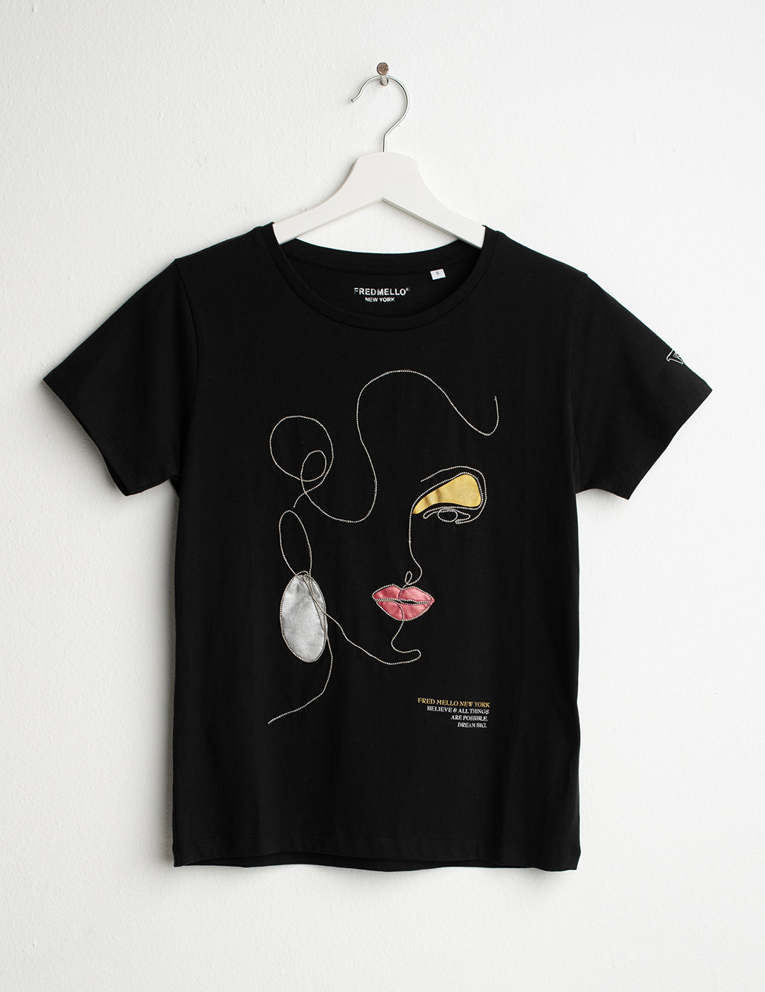 Crew Neck T-Shirt with Graphic and Embroidery woman black fw26s16tg cc-a0951 Crew Neck T-Shirt with Graphic and Embroidery