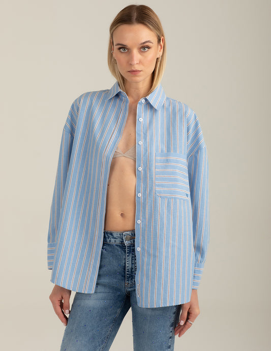 Camicia a manica lunga a righe donna light blue fw26s15ct cc-a1001