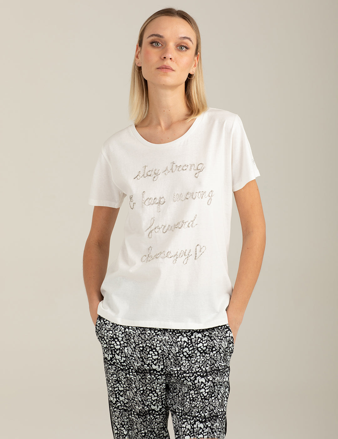 Crew Neck T-Shirt with Hand-Embroidered Beads woman off white fw26s17tg cc-a0002 Crew Neck T-Shirt with Hand-Embroidered Beads