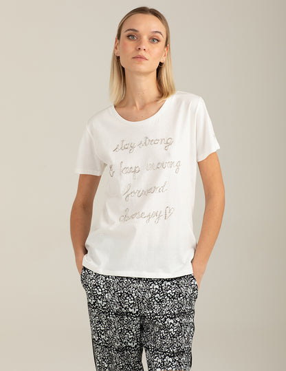 Crew Neck T-Shirt with Hand-Embroidered Beads