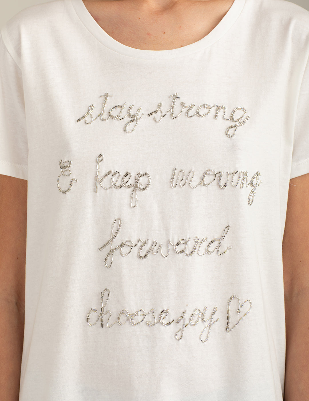 Crew Neck T-Shirt with Hand-Embroidered Beads woman off white fw26s17tg cc-a0002 Crew Neck T-Shirt with Hand-Embroidered Beads
