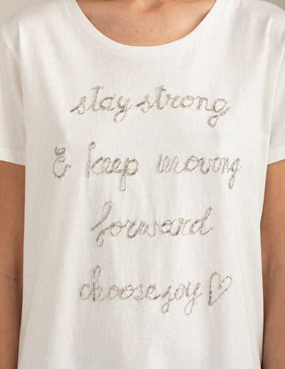 Crew Neck T-Shirt with Hand-Embroidered Beads