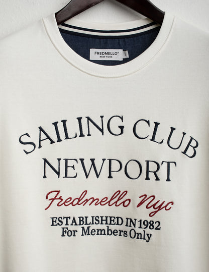 Crew Neck Sweatshirt with Embroidery and Denim Details