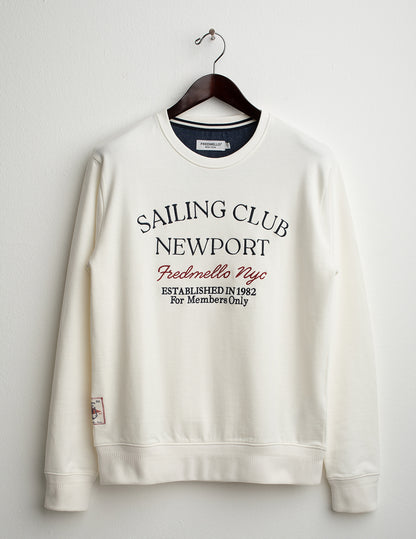Crew Neck Sweatshirt with Embroidery and Denim Details