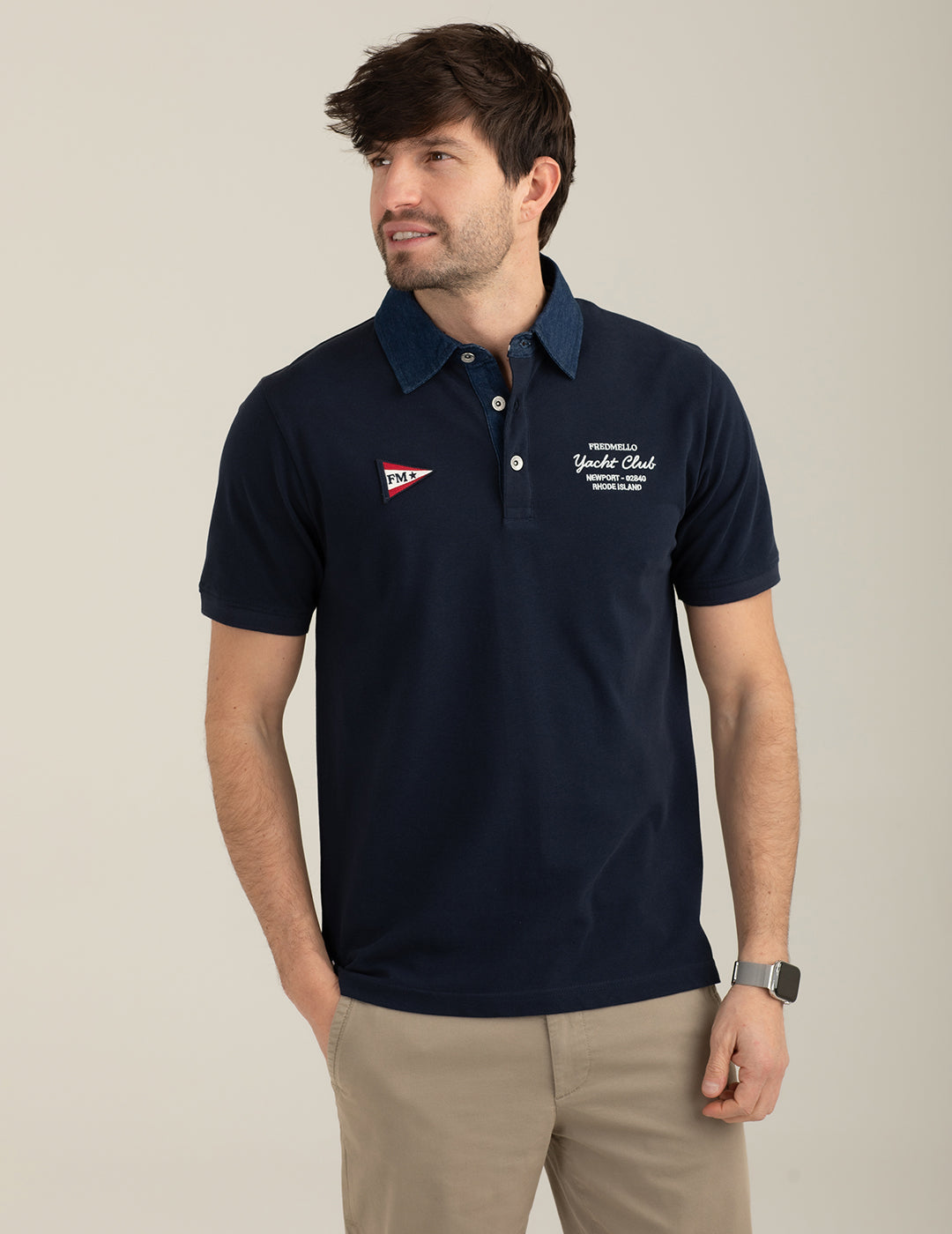Short-Sleeve Piqué Polo with Denim Details man blue fm26s17qc cc-a0601 Short-Sleeve Piqué Polo with Denim Details