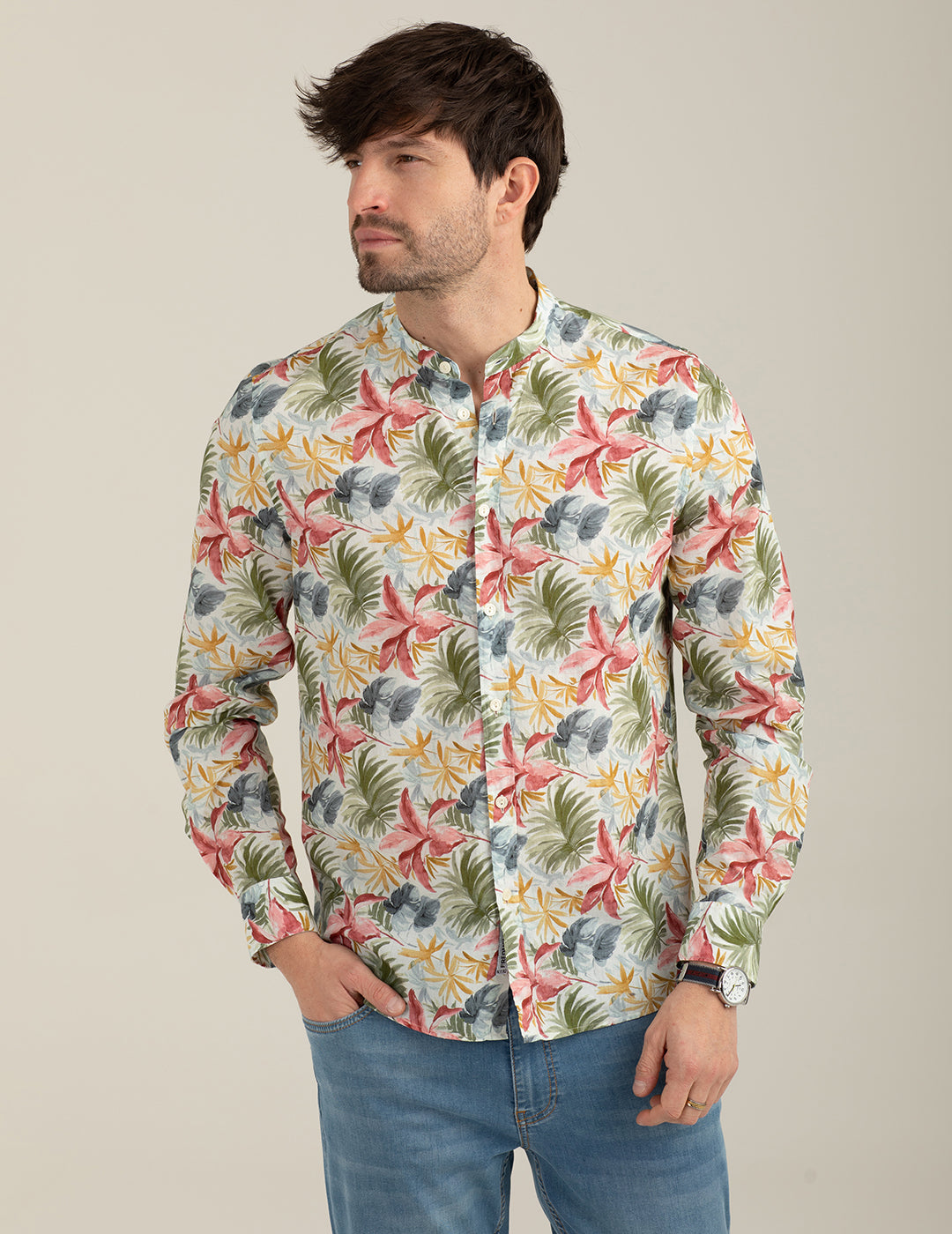 Camicia coreana in voilé stampato uomo amber fm26s08cs cc-a0159 Camicia coreana in voilé stampato