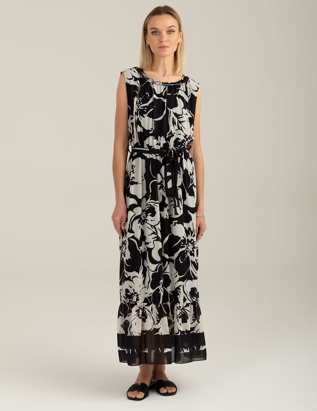 Abito lungo smanicato in georgette stampata donna flower fw26s03as cc-a1407 Abito lungo smanicato in georgette stampata