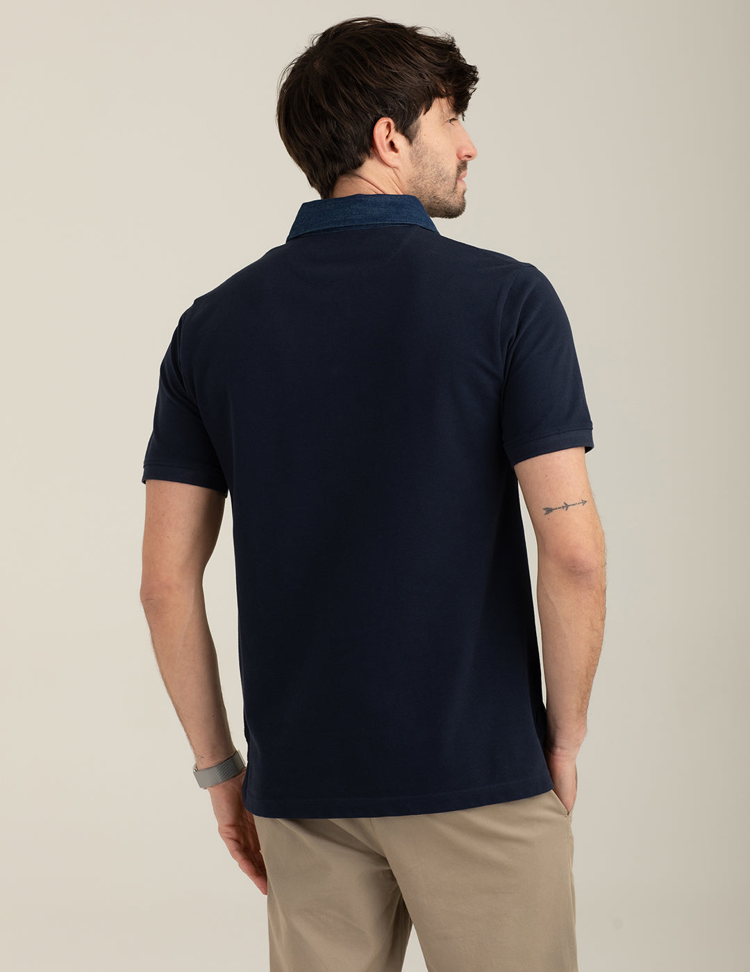 Short-Sleeve Piqué Polo with Denim Details man blue fm26s17qc cc-a0601 Short-Sleeve Piqué Polo with Denim Details