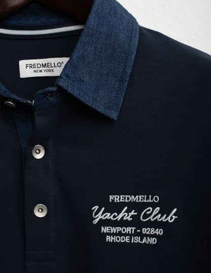 Short-Sleeve Piqué Polo with Denim Details