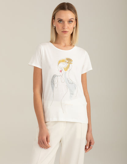 Crew Neck T-Shirt with Graphic and Embroidery