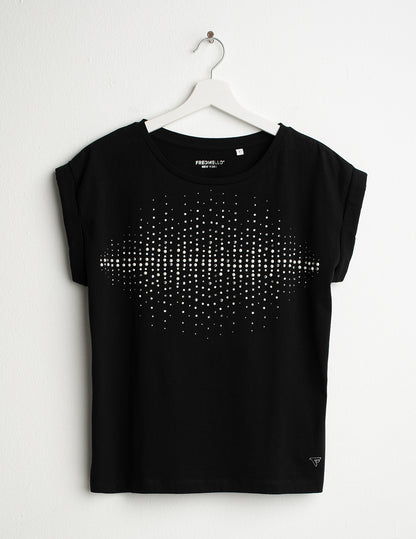 Crew Neck T-Shirt with Pearl and Stud Embellishments