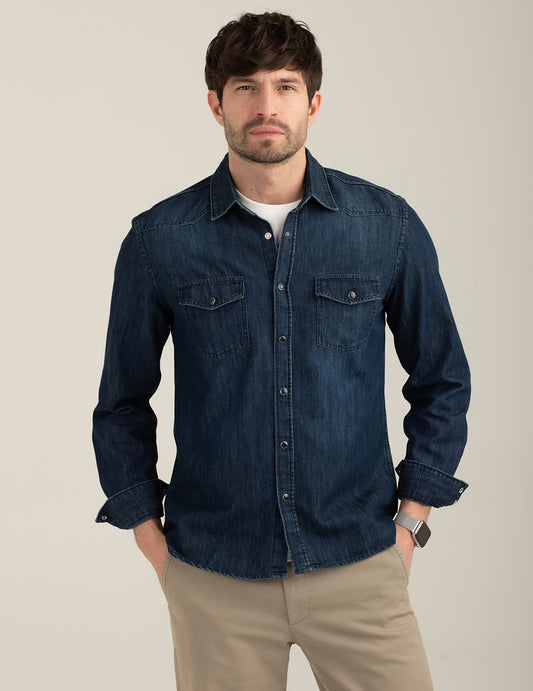 Camicia in denim stretch stile western uomo blue fm26s16cd cc-a0601