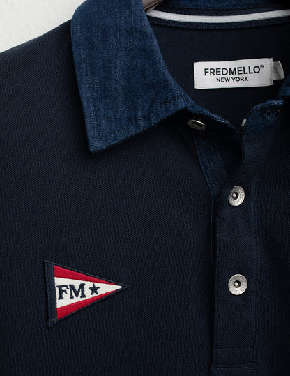Short-Sleeve Piqué Polo with Denim Details