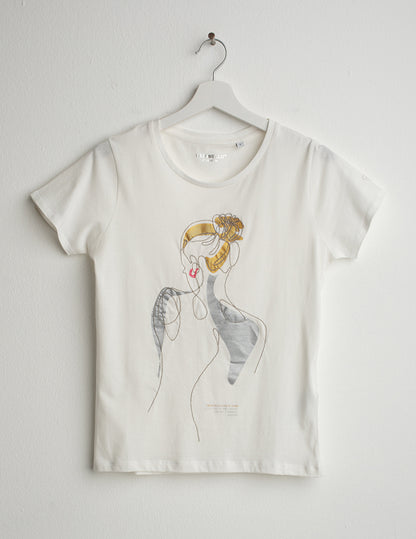 Crew Neck T-Shirt with Graphic and Embroidery