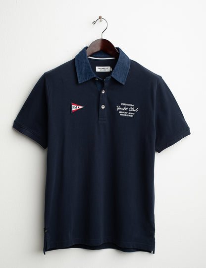 Short-Sleeve Piqué Polo with Denim Details