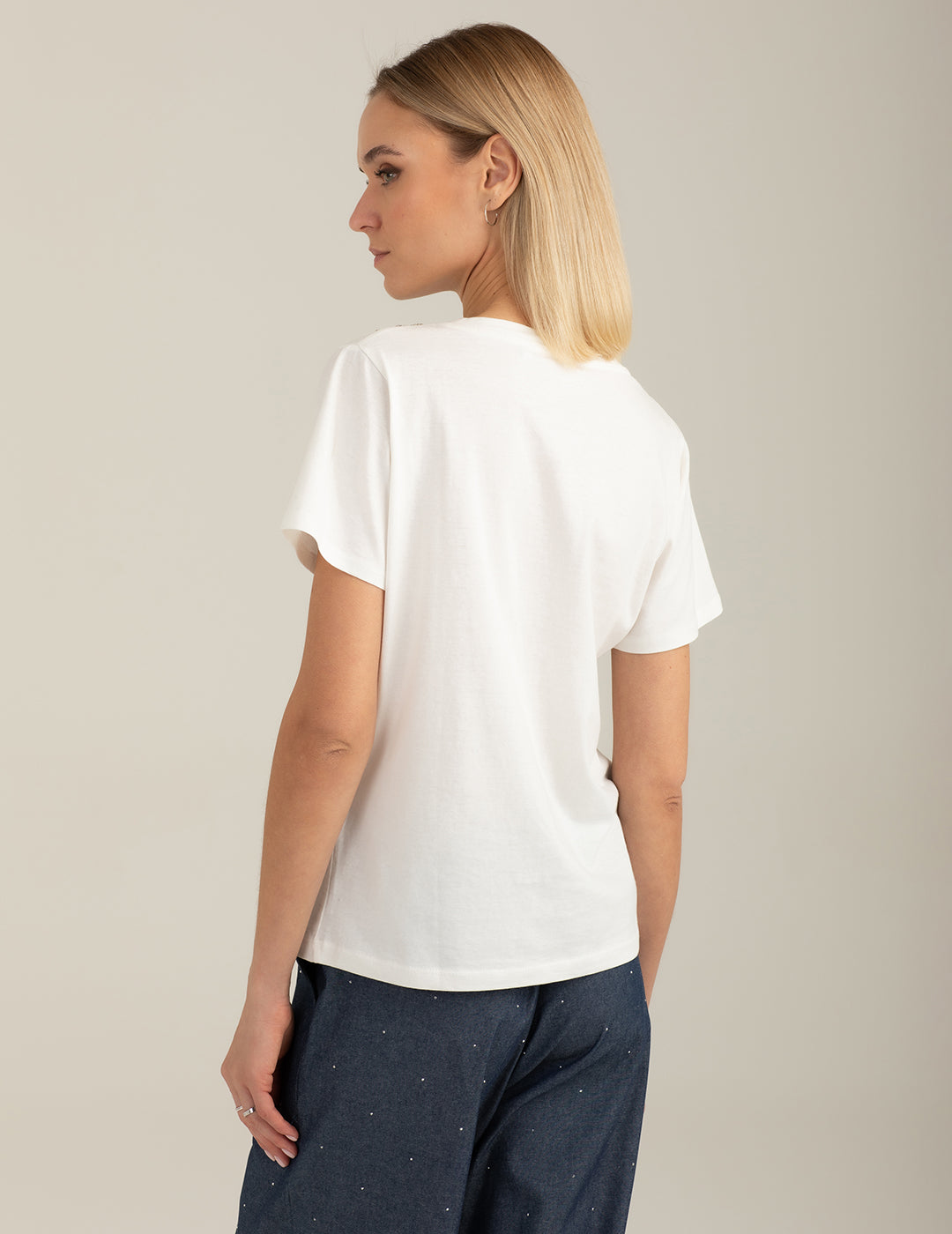 Crew Neck T-Shirt with Hand-Embroidered Beads woman off white fw26s21tg cc-a0002 Crew Neck T-Shirt with Hand-Embroidered Beads