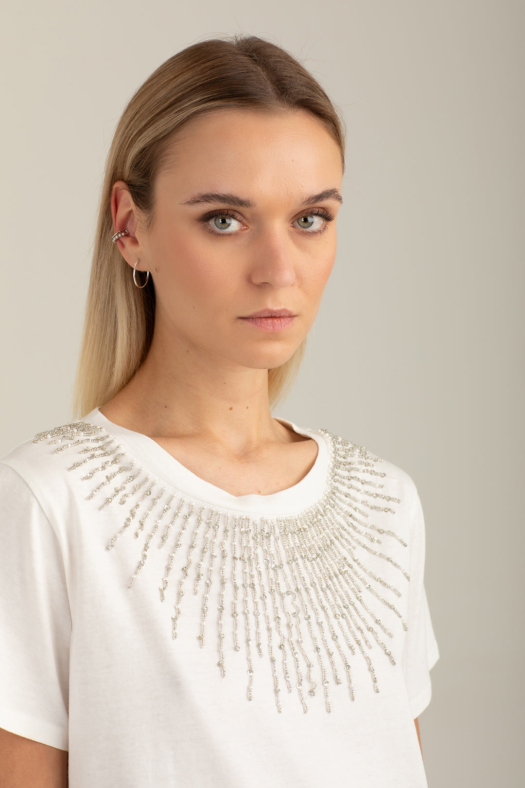 Crew Neck T-Shirt with Hand-Embroidered Beads woman off white fw26s21tg cc-a0002 Crew Neck T-Shirt with Hand-Embroidered Beads