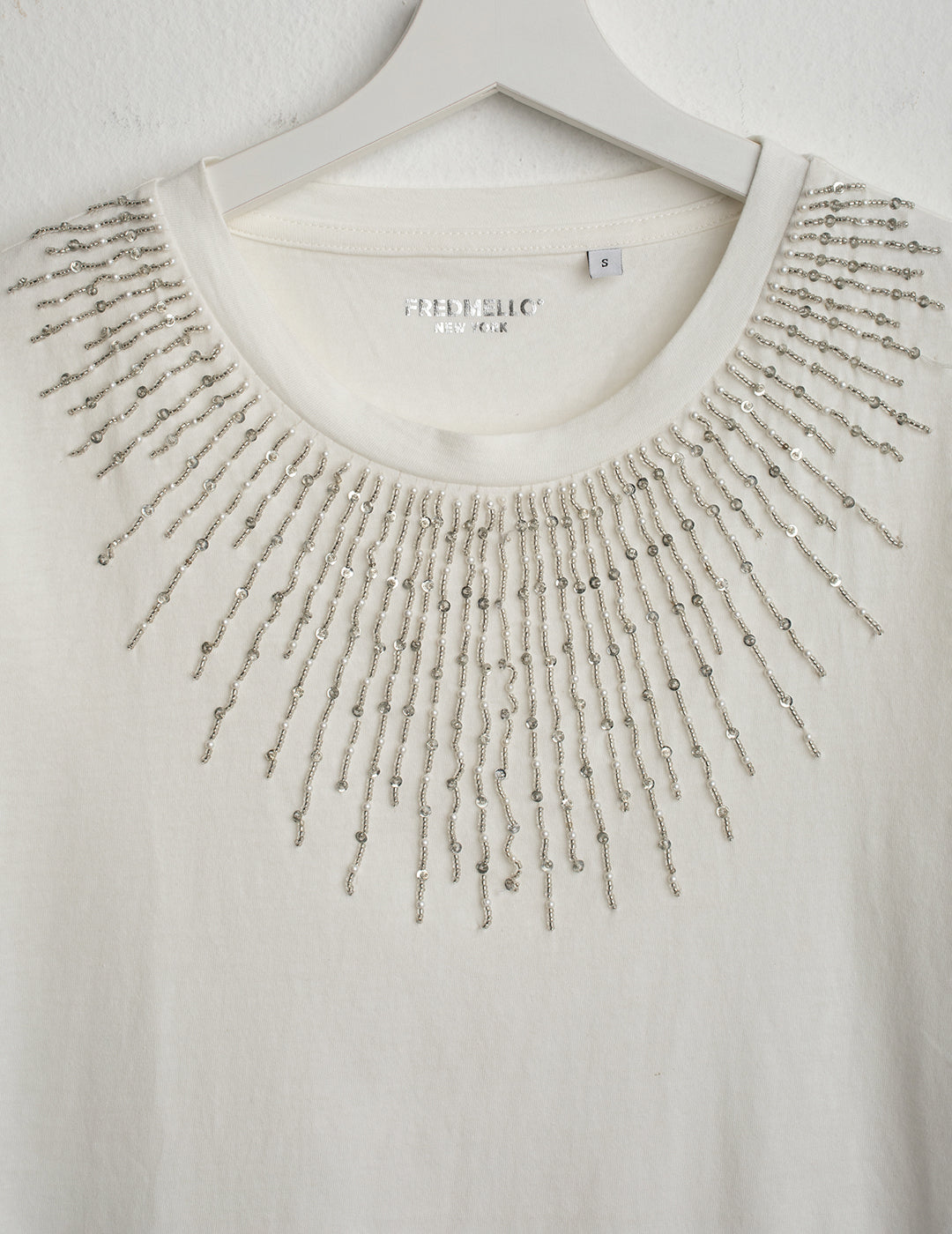 Crew Neck T-Shirt with Hand-Embroidered Beads woman off white fw26s21tg cc-a0002 Crew Neck T-Shirt with Hand-Embroidered Beads