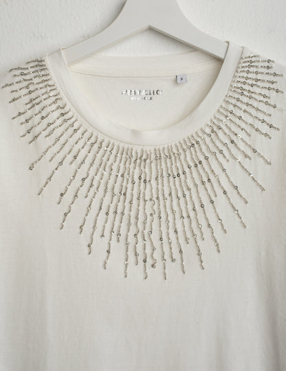 Crew Neck T-Shirt with Hand-Embroidered Beads
