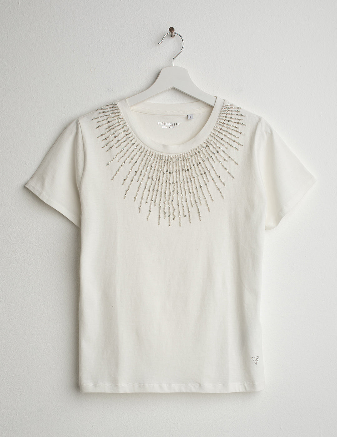Crew Neck T-Shirt with Hand-Embroidered Beads woman off white fw26s21tg cc-a0002 Crew Neck T-Shirt with Hand-Embroidered Beads