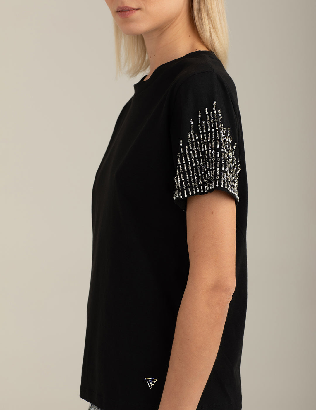 Crew Neck T-Shirt with Hand-Embroidered Beads woman black fw26s21tg cc-a0951 Crew Neck T-Shirt with Hand-Embroidered Beads