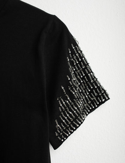 Crew Neck T-Shirt with Hand-Embroidered Beads