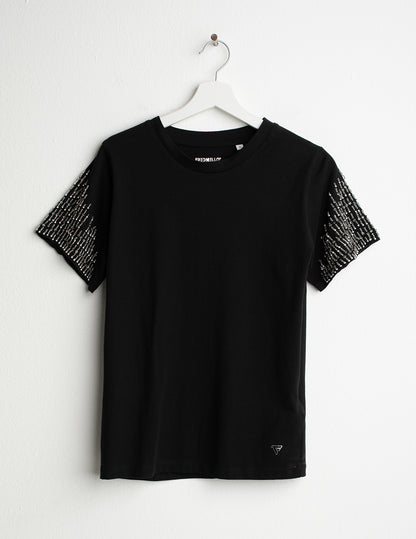 Crew Neck T-Shirt with Hand-Embroidered Beads