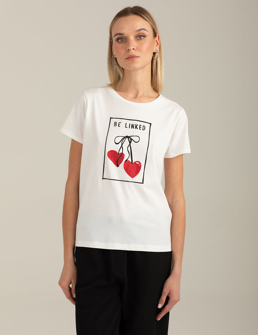 T-shirt girocollo con grafica e strass donna off white fw26s03tg cc-a0002