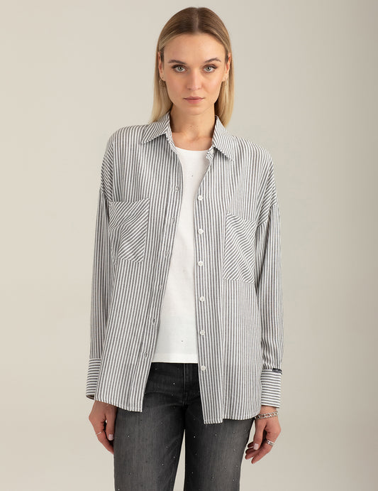Camicia a manica lunga con riga lurex donna black fw26s28ct cc-a0951
