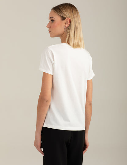 Crew-Neck T-Shirt with Graphic and Rhinestones