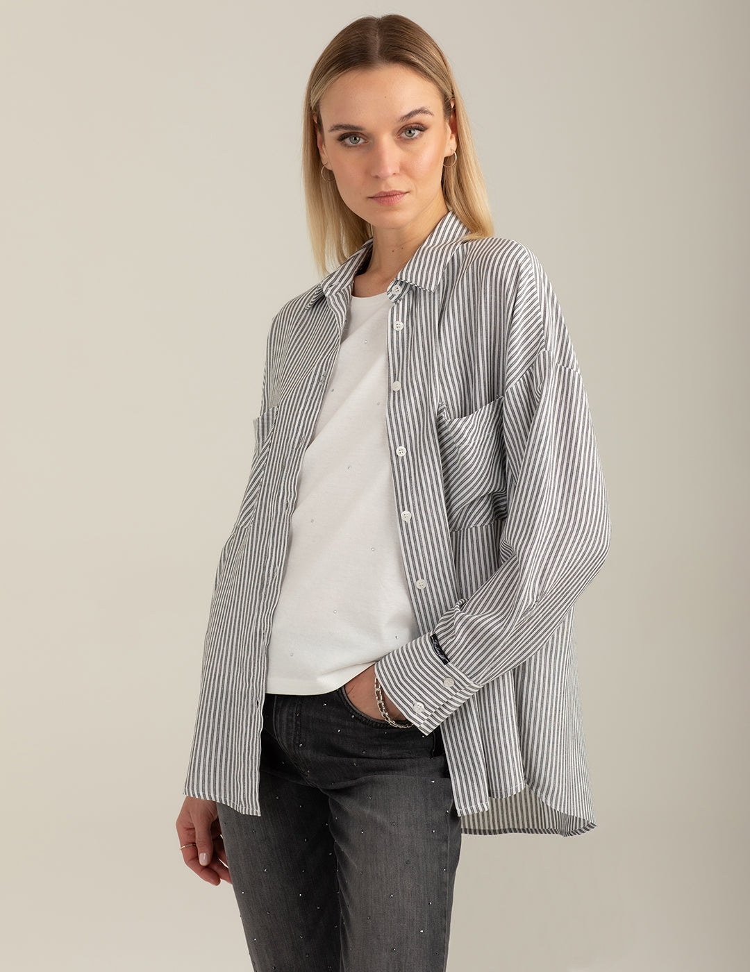Long-Sleeve Shirt with Lurex Stripe woman black fw26s28ct cc-a0951 Long-Sleeve Shirt with Lurex Stripe
