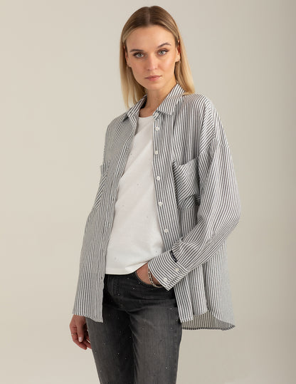 Long-Sleeve Shirt with Lurex Stripe