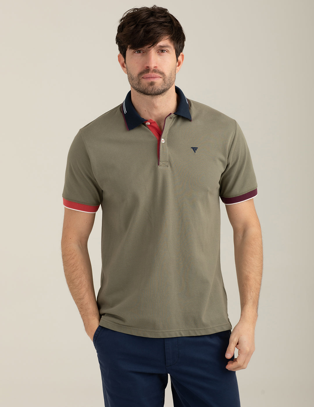 Polo a manica corta color block uomo army fm26s19qu cc-a0804 Polo a manica corta color block
