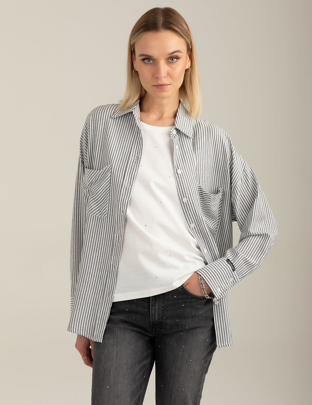 Long-Sleeve Shirt with Lurex Stripe woman black fw26s28ct cc-a0951 Long-Sleeve Shirt with Lurex Stripe