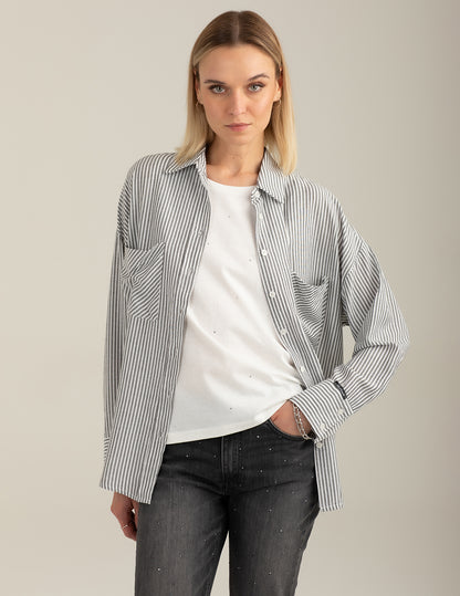 Long-Sleeve Shirt with Lurex Stripe
