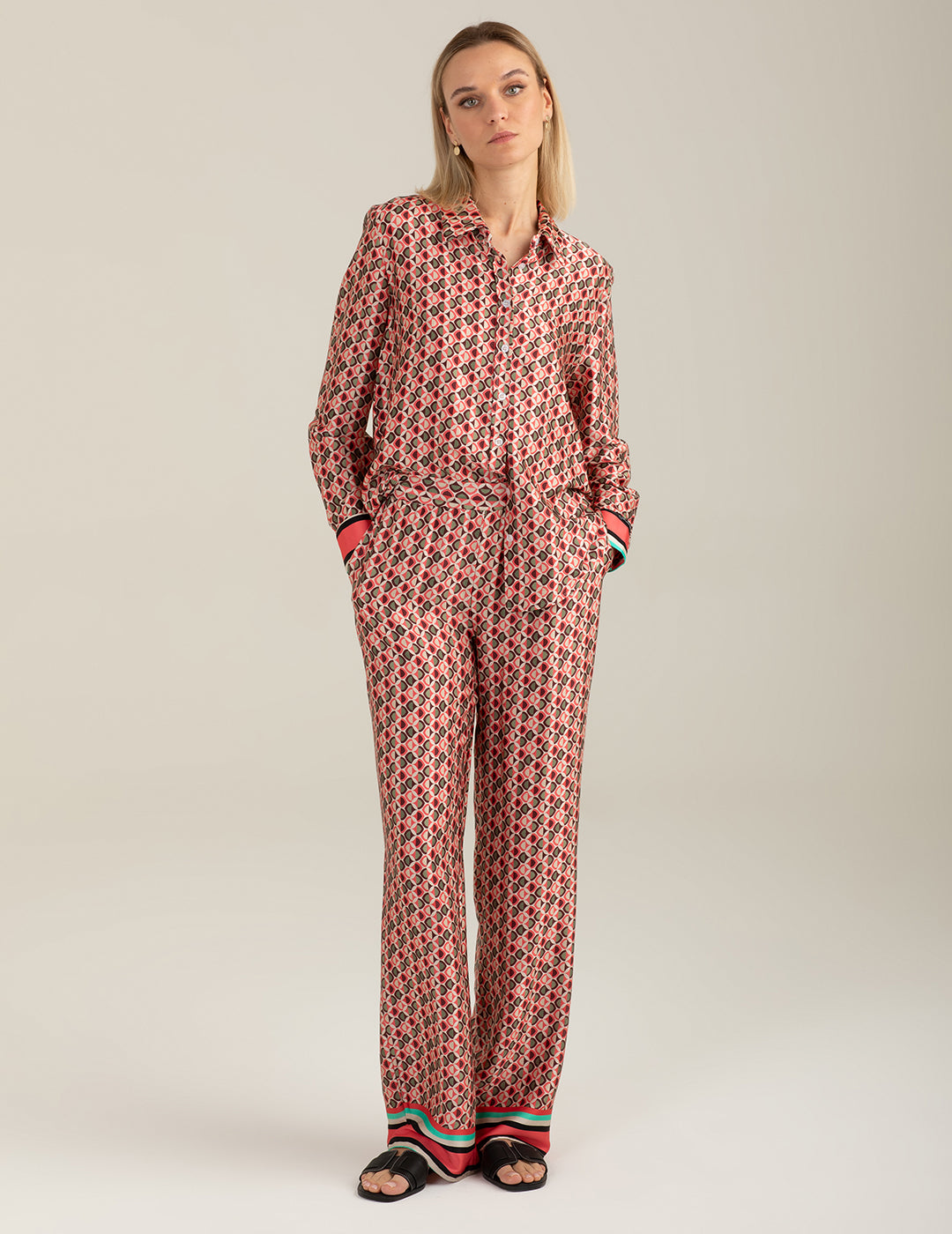 Printed Satin Trousers woman pink fw26s30pt cc-a0406 Printed Satin Trousers