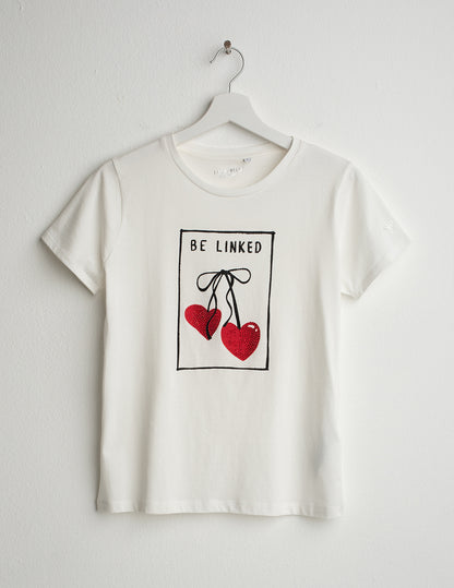 Crew-Neck T-Shirt with Graphic and Rhinestones