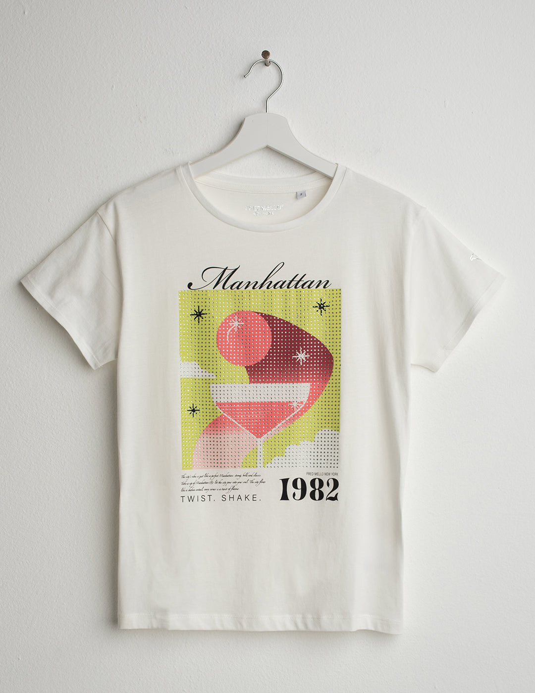 Crew Neck T-Shirt with Graphic and Rhinestones woman off white fw26s06tg cc-a0002 Crew Neck T-Shirt with Graphic and Rhinestones