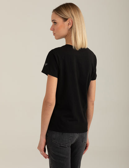 Crew Neck T-Shirt with Graphic and Rhinestones