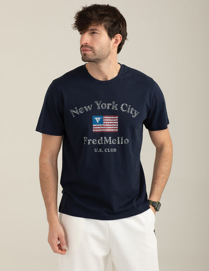 T-shirt girocollo con stampa effetto used