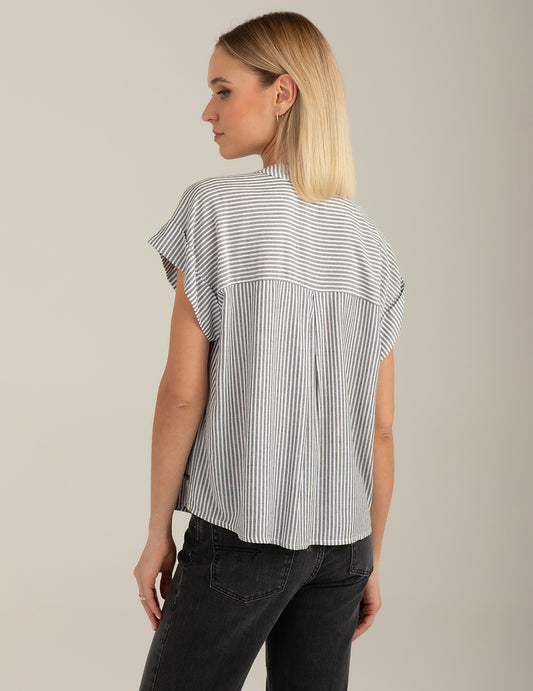 Top smanicato con collo coreana con riga lurex - back - 002
