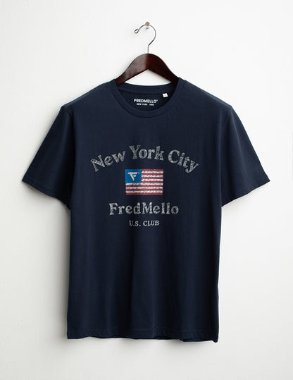 T-shirt girocollo con stampa effetto used